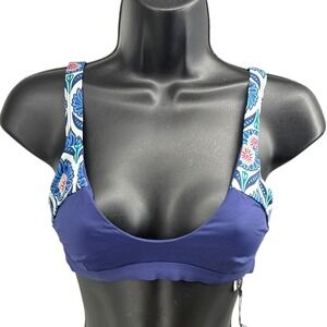 Tavik Coco Bikini Top White Sand Navy Floral Straps NWT Size S